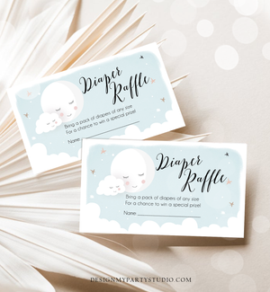 Editable Diaper Raffle Tickets Baby Shower Love You to the Moon and Back Diaper Game Sprinkle Baby Boy Blue Corjl Template Printable 0113