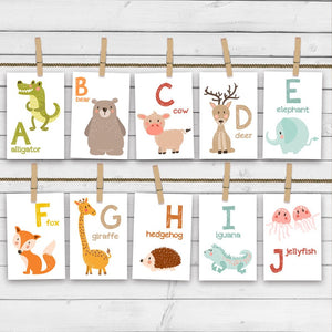 Animal alphabet card set Alphabet flash cards abc Nursery wall cards abc cards Classroom decor INSTANT DOWNLOAD digital PRINTABLE 4x6"