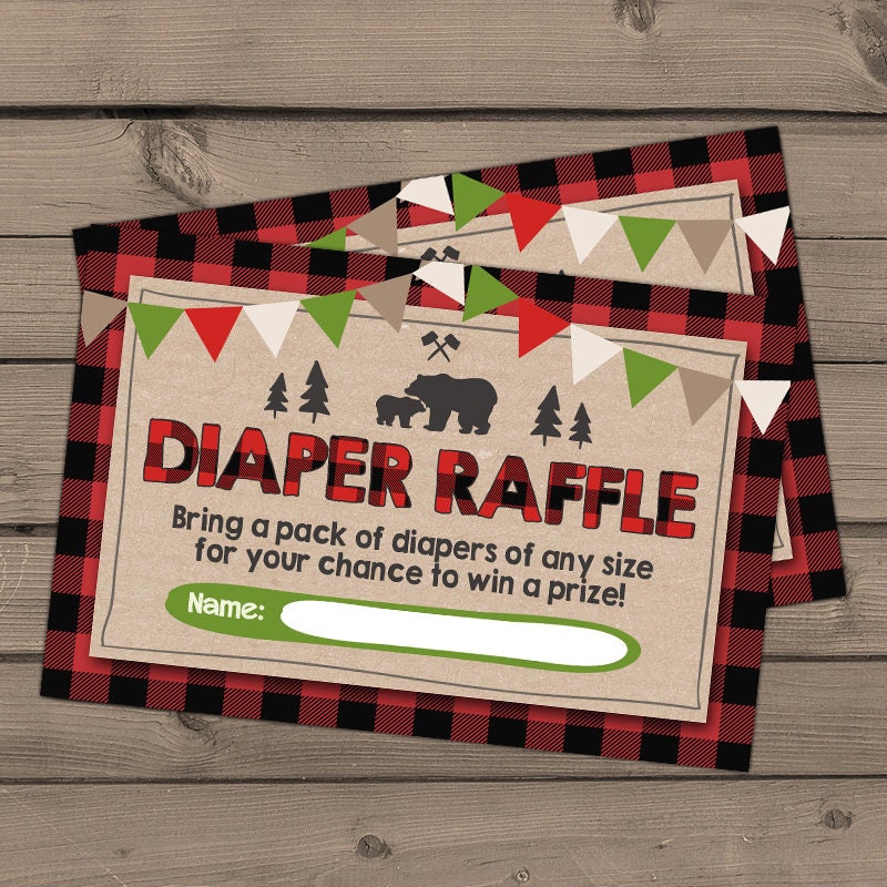 Lumberjack Baby shower Diaper raffle card Lumberjack Baby Boy Buffalo Plaid Baby shower game Diaper raffle ticket Red black PRINTABLE 0026