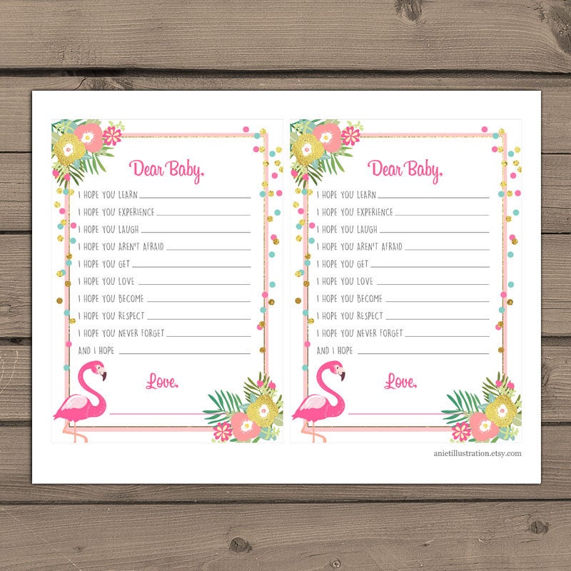 Flamingo Wishes for Baby shower game Instant download Pink and Gold baby shower Flamingo Hawaii Tropical Baby wishes card PRINTABL 0200