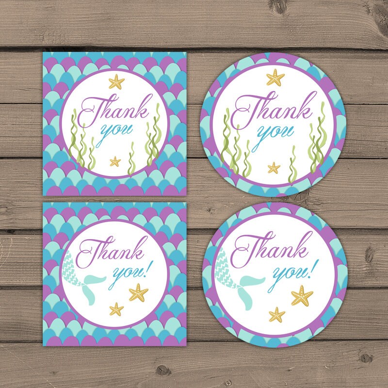 Mermaid Thank You Tags Birthday Mermaid birthday Cupcake Toppers Favor Tags mermaid Thank you labels Instant download Digital PRINTABLE 0021