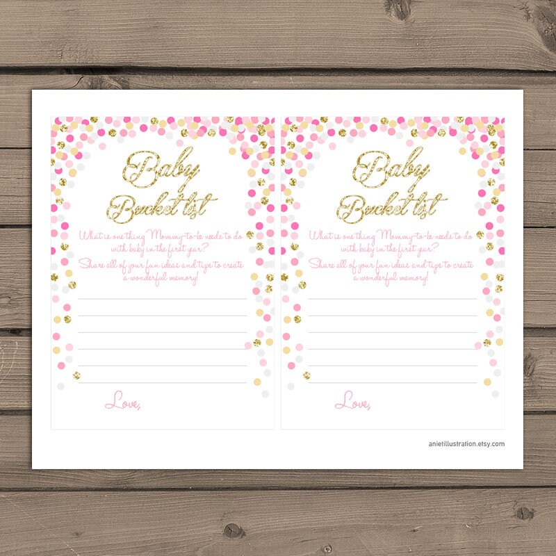 Baby shower Baby Bucket List game Instant download Pink and Gold baby shower Gold glitter confetti baby shower game PRINTABLE bsc