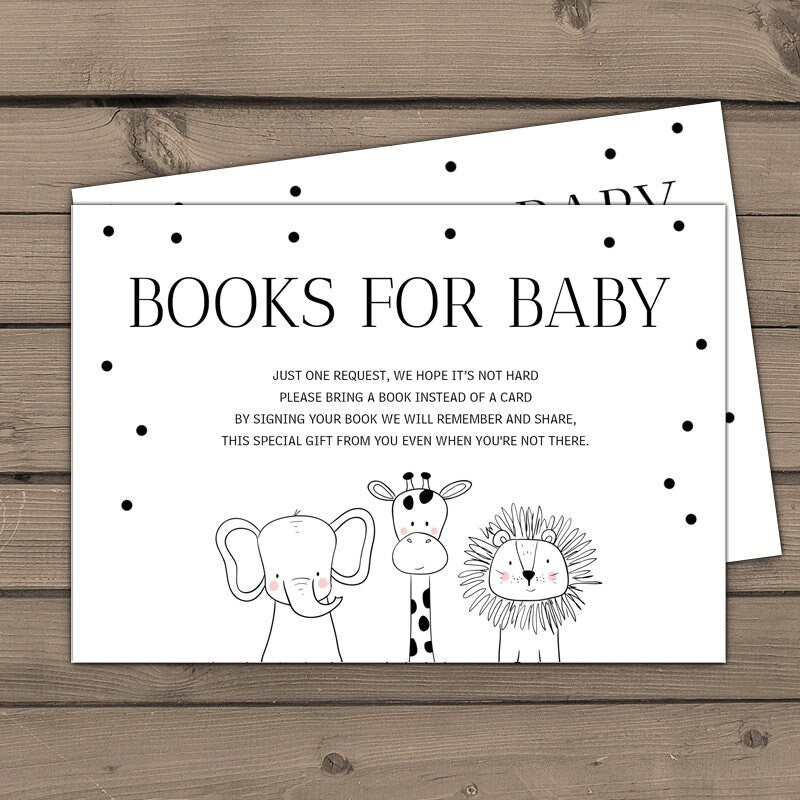 Baby shower Bring a book card Woodland Baby shower animals Book insert Book card Safari Jungle Zoo book card black and white PRINTABLE 0039