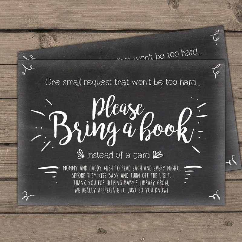 Baby shower Bring a book card Chalkboard Book insert Book card Rustic chalk gender neutral black and white Library for baby DIY PRINTABLE