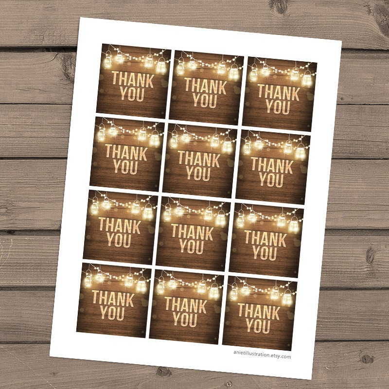 Rustic Thank you Gift Tag Rustic favor tags String lights wood Stickers Boho BBQ Birthday shower BabyQ Thank you tags PRINTABLE 0015