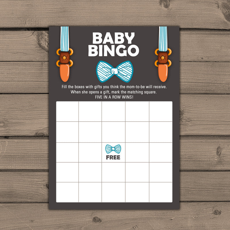 Baby shower Bingo game Bingo cards Instant download Baby boy baby shower Bow ties Boy shower Blue shower mustache Digital PRINTABLE DIY