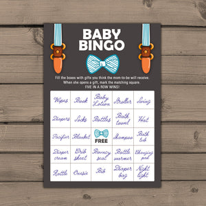 Baby shower Bingo game Bingo cards Instant download Baby boy baby shower Bow ties Boy shower Blue shower mustache Digital PRINTABLE DIY