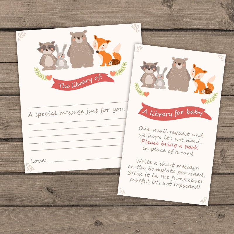 Bring a Book Instead of a Card Woodland Baby Shower Bookplate Book inserts Book cards Book request Gender Neutral PRINTABLE Download 0010