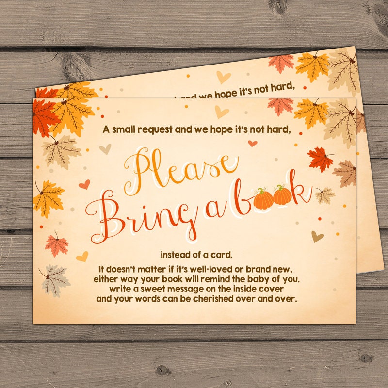 Autumn Baby Shower Bring a book Fall Baby shower Leaves Book insert Books for baby Pumpkin Baby shower Book card PRINTABLE download 0077