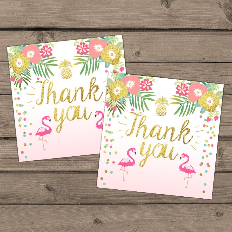 Flamingo party Favor tags Tropical Birthday Thank you tags luau Party Flamingo pool party Pink mint Gold Labels Digital PRINTABLE 0200
