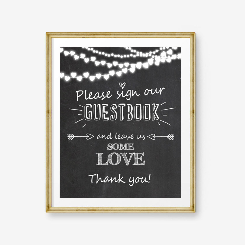 Please Sign Our Guestbook wedding sign Wedding guest book sign signage wedding decor Chalkboard wedding 8x10 String lights PRINTABLE 0110
