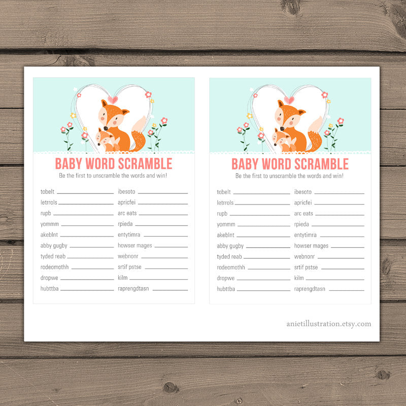 Baby shower game Woodland Fox Match baby animals game Woodland baby shower Gender neutral Neutral baby shower Favors Digital PRINTABLE DIY