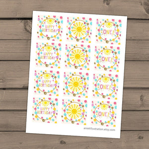 You are my sunshine Cupcake Toppers Favor Tags Birthday Party Decoration Stickers Sunshine birthday Instant download Digital PRINTABLE DIY