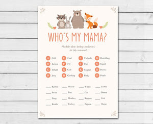 Woodland Baby Shower Name the Baby Animals Game Card Woodland Animals Forest Animals Raccoon Rabbit Bear Fox Printable Instant Download 0010