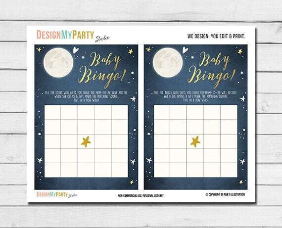 Baby Shower Love You To The Moon And Back Bingo Game Cards Boy Navy Blue Twinkle Twinkle Little Star Printable Instant Download 0017