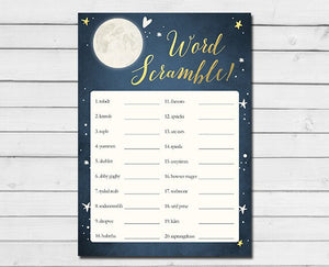 Baby Shower Love You To The Moon And Back Word Scramble Game Cards Boy Navy Blue Twinkle Twinkle Little Star Printable Instant Download 0017
