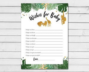 Baby shower wishes for baby Safari Wishes cards Instant download Jungle Animals Wild One Black Gold Baby Wishes Digital PRINTABLE 0016