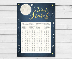 Baby Shower Love You To The Moon And Back Word Search Game Cards Boy Navy Blue Twinkle Twinkle Little Star Printable Instant Download 0017