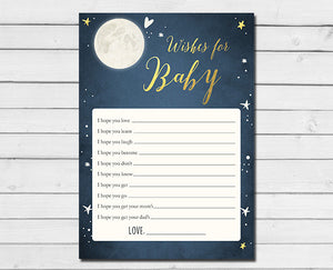 Baby Shower Love You To The Moon And Back Wishes for Baby Game Boy Navy Blue Twinkle Twinkle Little Star Printable Instant Download 0017