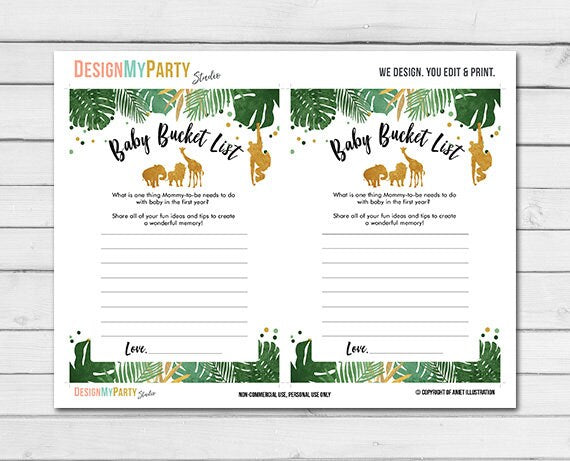 Safari Baby shower Baby Bucket List game Jungle Animals Gold Black Zoo Gender Neutral Instant download Shower Activity PRINTABLE 0016