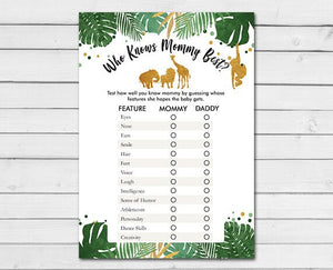 Safari Baby Shower Who Knows Mommy Best Game Jungle Animals Zoo guess the Features Shower Activity Gold Printable Instant Download 0016