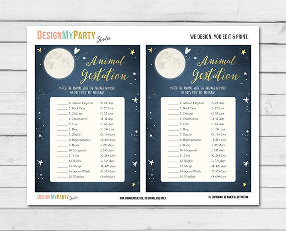 Baby Shower Love You To The Moon And Back Animal Gestation Game Boy Navy Blue Twinkle Twinkle Little Star Printable Instant Download 0017