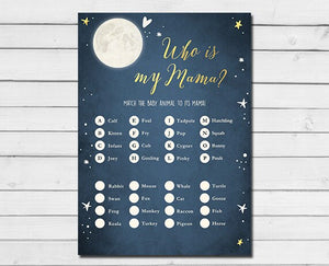 Baby Shower Love You To The Moon And Back Who's My Mama Game Animal Navy Blue Twinkle Twinkle Little Star Printable Instant Download 0017