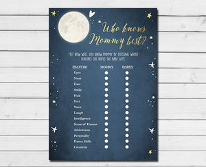 Baby Shower Love You To The Moon And Back Who Knows Mommy Best Game Navy Blue Twinkle Twinkle Little Star Printable Instant Download 0017