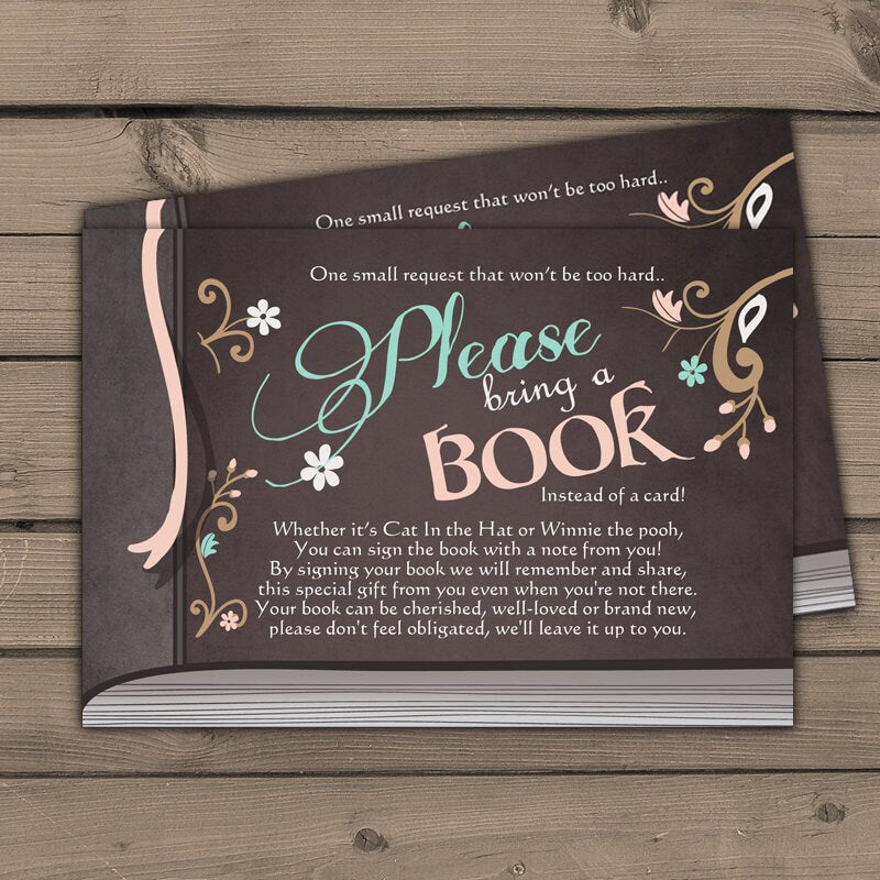Baby Shower Bring a Book Card Storybook Baby Shower Vintage Gender neutral Book insert Book card Blue peach pink mint brown PRINTABLE 0023