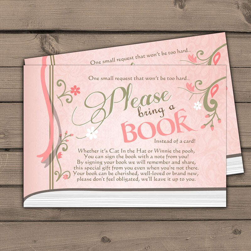 Baby Shower Bring a Book Card Storybook Baby Shower Vintage Gender neutral Book insert Book card Girl peach pink mint brown PRINTABLE 0023
