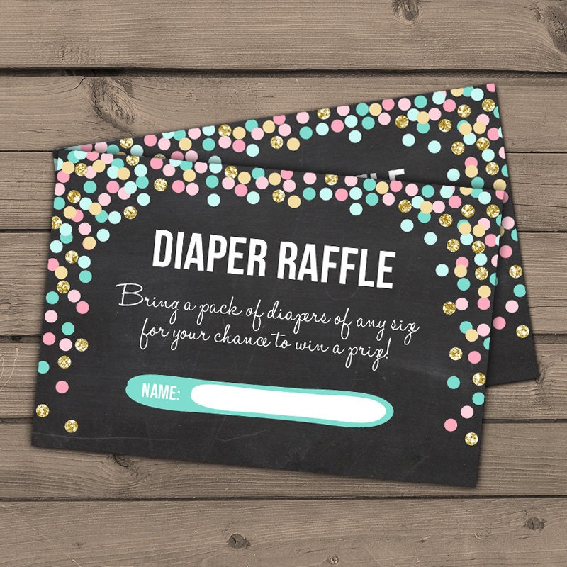Baby shower Diaper raffle card Confetti Chalkboard Baby shower game Diaper raffle ticket Chalkboard Teal Mint Blue gold pink DIY PRINTABLE
