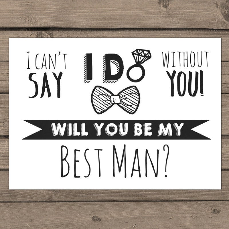 Best Man Invitation Will You Be My Best Man Bow tie Groomsmen Invitation Black White Best man card 5x7 Instant download Digital PRINTABLE