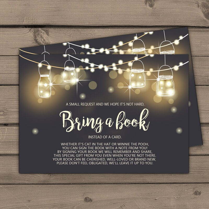 Baby Shower Bring a book String lights Rustic Baby shower Chalkboard Book insert Books for baby Rustic Book card PRINTABLE download 0024