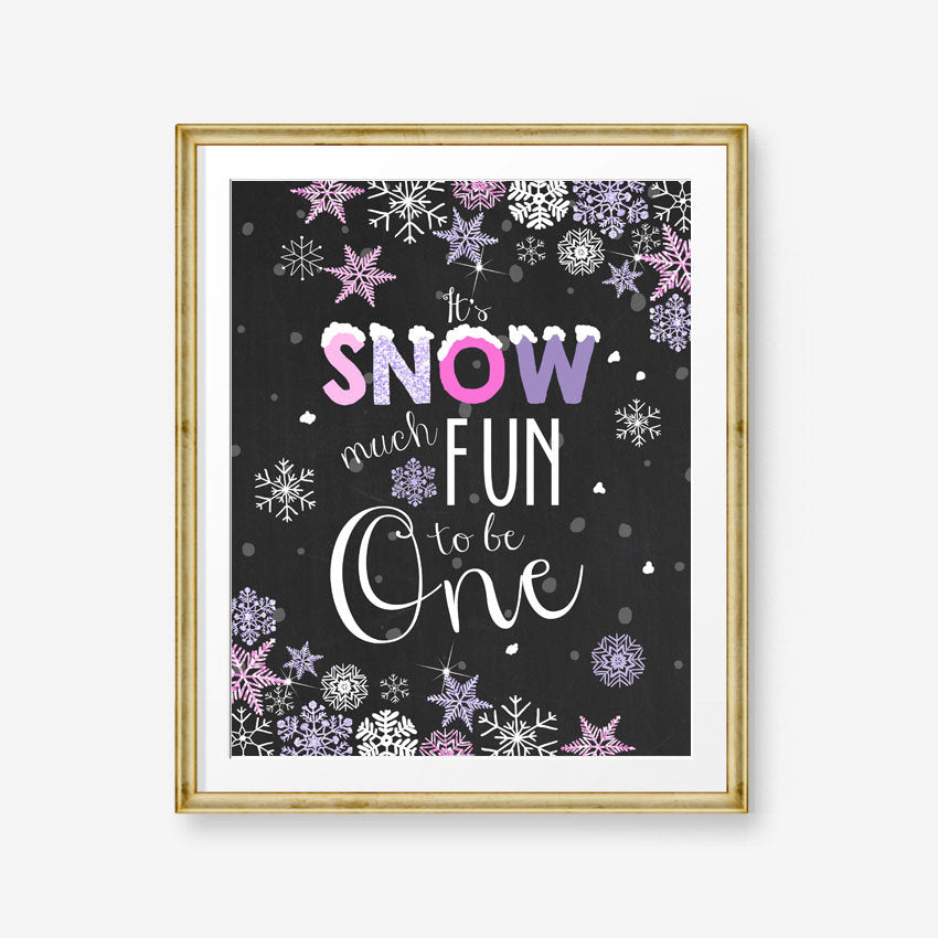 Snow much fun to be one sign Winter onederland birthday sign Table sign Girl Pink First birthday Lights snowflakes Digital PRINTABLE 0033