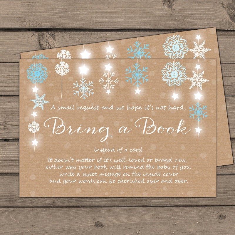 Baby Shower Bring a Book Card Baby It’s Cold Outside Snowflakes Chalkboard Blue Baby Boy Shower Winter Stars Holiday DIY PRINTABLE PDF 0057
