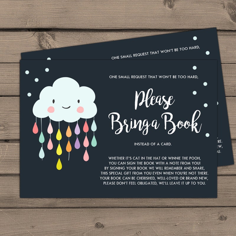Baby shower Bring a book card Rain cloud Baby Gender Neutral Baby Sprinkle Rain drops Book insert Book card Rainbow Cloud PRINTABLE 0036