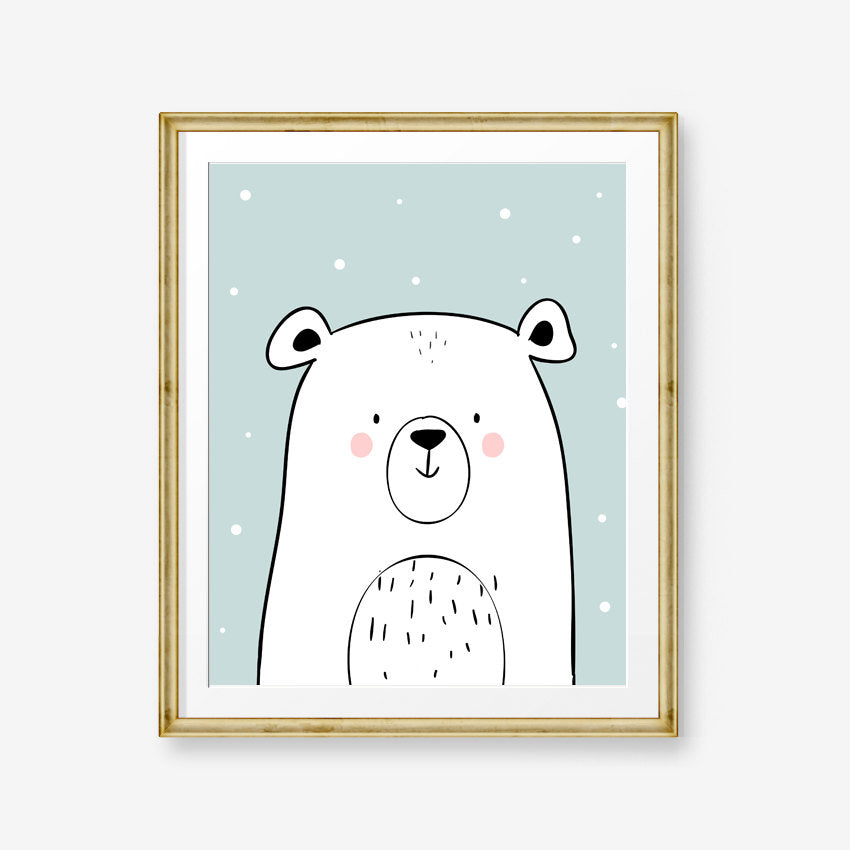 Polar Bear nursery print Black white nursery decor Mint Polar bear Print Nursery art Monochrome print 8x10 Instant download PRINTABLE 0039