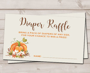 Baby Shower Diaper Raffle Card Little Pumpkin Gender Neutral Brown Autumn Fall Rustic Diaper Raffle Instant Download PRINTABLE 0049
