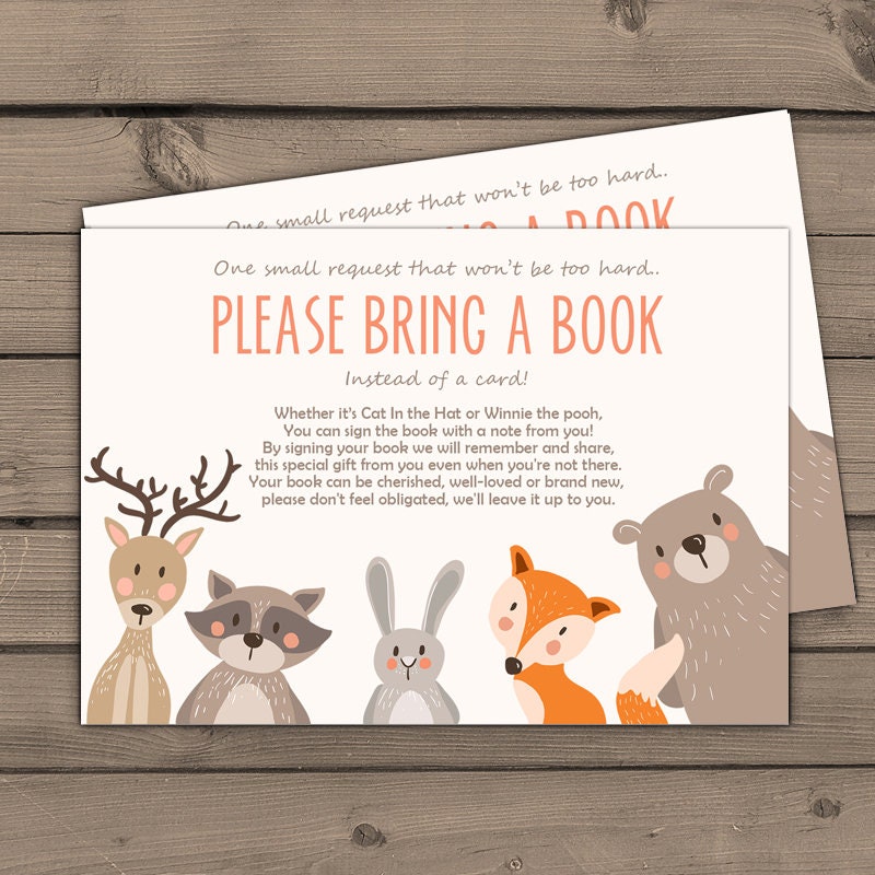 Baby shower Bring a book card Woodland Baby shower Woodland Book insert Book card Gender neutral Printable woodland book card PRINTABLE 0010