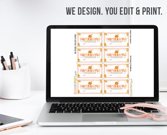 Baby Shower Diaper Raffle Card Little Pumpkin Pink Girl Leaves Lights Autumn Fall Rustic Diaper Raffle Instant Download PRINTABLE 0055