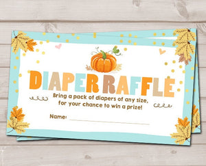 Baby Shower Diaper Raffle Card Little Pumpkin Boy Shower Blue Leaves Autumn Fall Rustic Diaper Raffle Instant Download PRINTABLE 0055