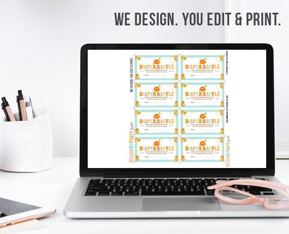 Baby Shower Diaper Raffle Card Little Pumpkin Boy Shower Blue Leaves Autumn Fall Rustic Diaper Raffle Instant Download PRINTABLE 0055