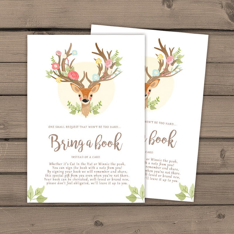 Oh Deer Baby shower Bring a book card Woodland Book insert Book card Gender neutral Little Deer Little Buck Hunting Book card PRINTABLE 0060