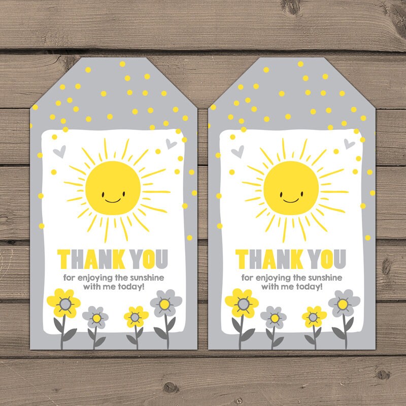 Sunshine Baby shower Sunshine Thank you tags Sunshine birthday Gift tags Ray of sunshine Grey Yellow You are my sunshine PRINTABLE 0070
