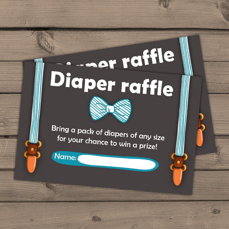 Baby shower Diaper raffle card Little man Baby Boy Oh Boy Baby shower game Bow tie Gentlemen Diaper raffle ticket Blue brown PRINTABLE 0063
