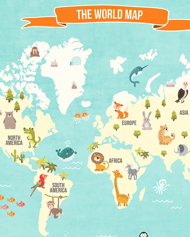 World map decal World map animals Animal World poster Map Compassion World Map Wall decal Kids room Nursery decor Digital PRINTABLE