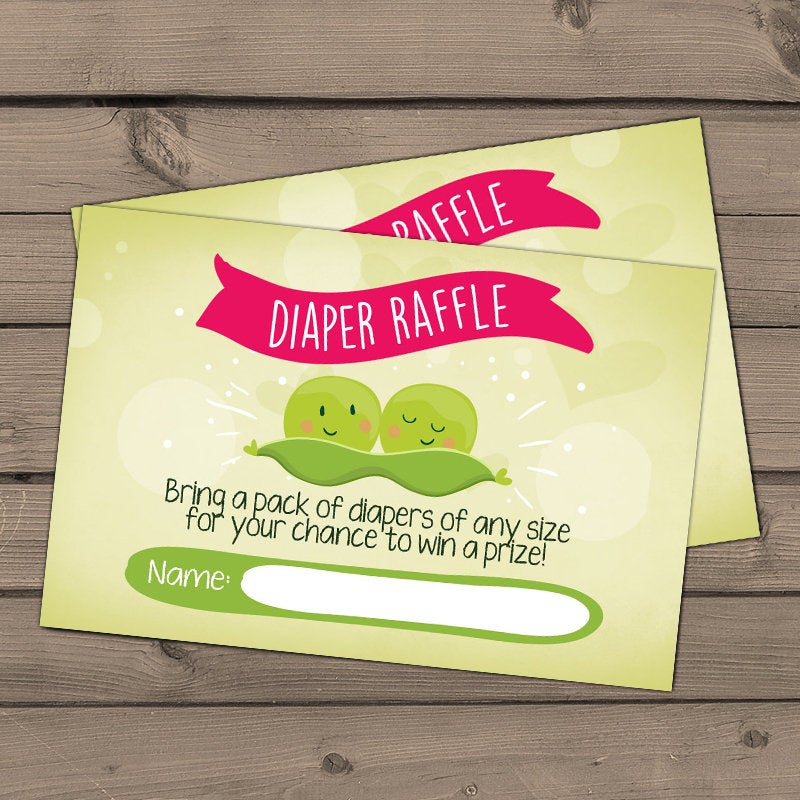 Baby shower Diaper raffle card Two peas in a pod Baby shower game peas in a pod Diaper raffle ticket Pink Green Twins Twin PRINTABLE 0020