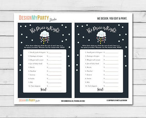 Cloud Baby Shower The Price is Right Game Cards Gender Neutral Rain Cloud Baby Sprinkle Shower Activity Printable Instant Download 0036