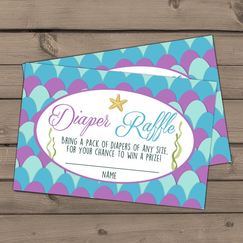 Baby shower Diaper raffle card Mermaid Baby shower game Mermaid Diaper raffle ticket Purple turquoise gold Under the sea DIY Printable 0021
