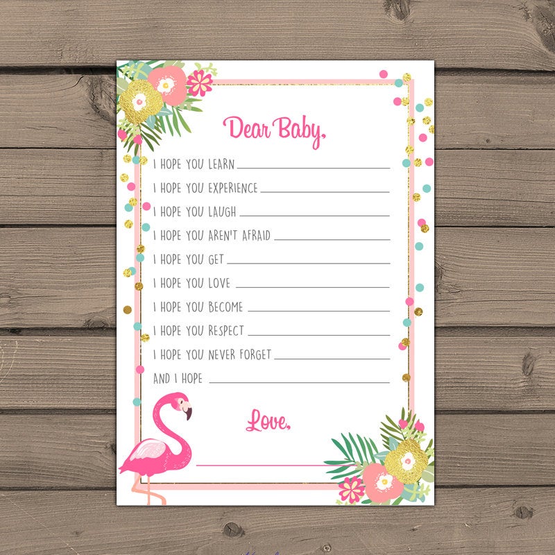 Flamingo Wishes for Baby shower game Instant download Pink and Gold baby shower Flamingo Hawaii Tropical Baby wishes card PRINTABL 0200